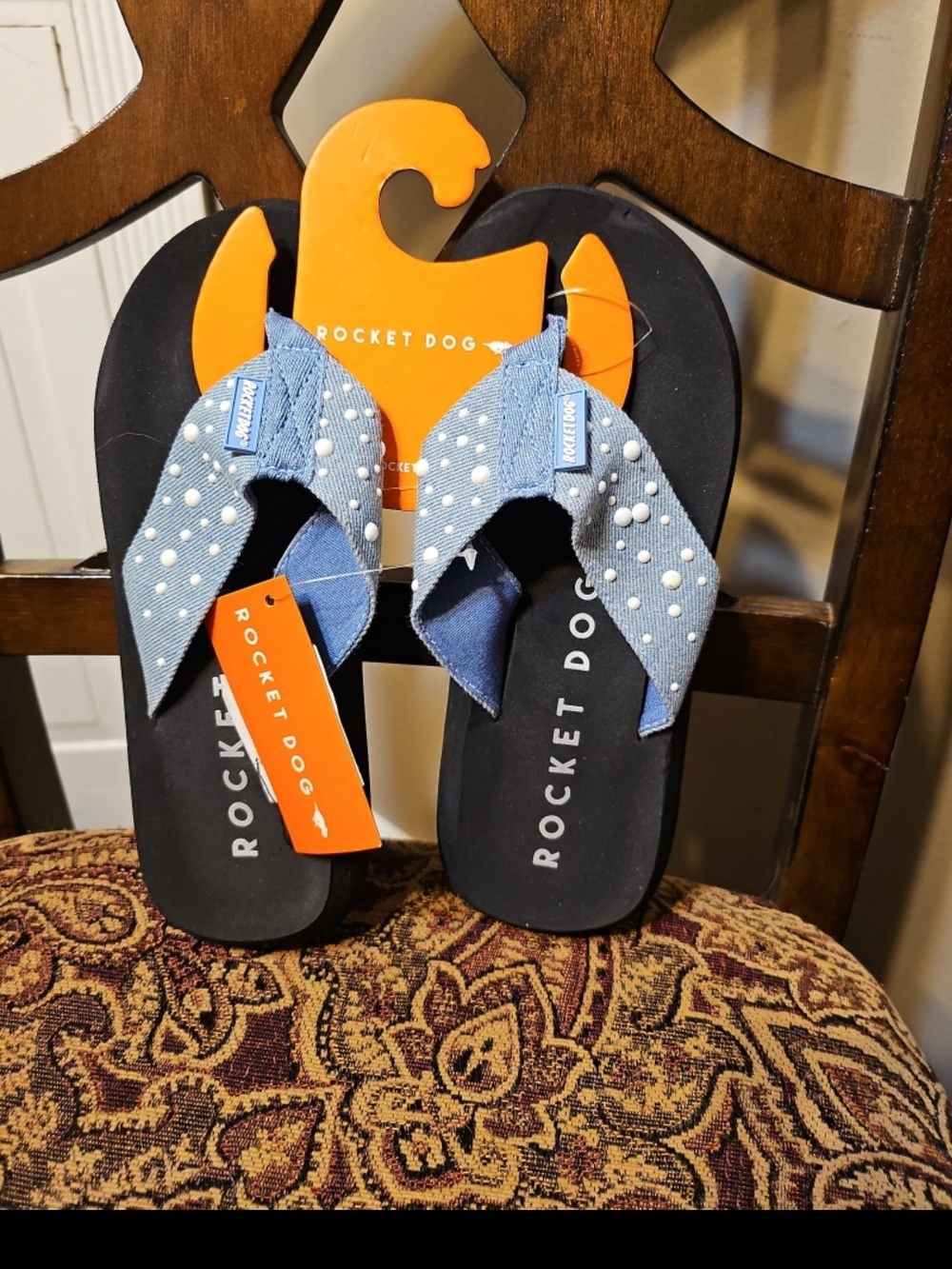 Rocket Dog Denim Pearl Flip Flop Sandals - Blue & Black